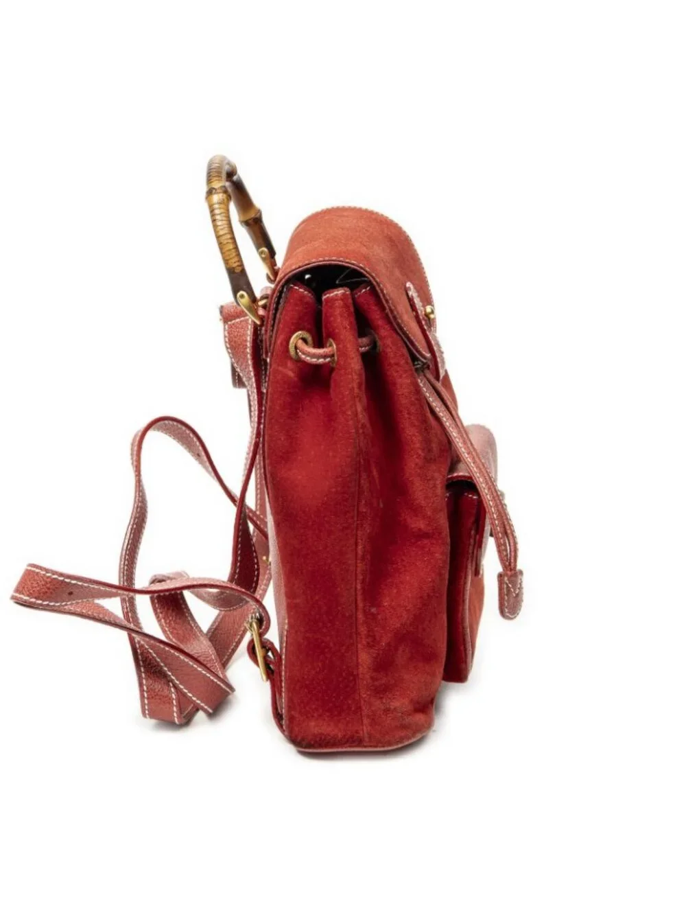Gucci Mini Bamboo Backpack Red Suede Leather